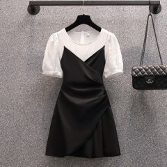 高级设计感短款小裙子2021夏季假两件时尚收腰显瘦不规则连衣裙女